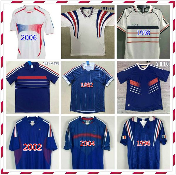 Velvet 82 84 96 98 10 Retro Zidane Henry Soccer Jerseys 1982 1984 1998 2000 2002 2010 Djorkeeff Trezeguet Deschamps Vintage Classica 98 Camicia da calcio Maillot de Foot