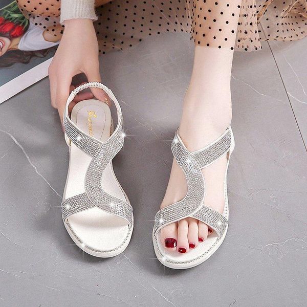 

gold rhinestone elastic band national style sandals women open toe creepers sandalias diamond flower muffins thong dress shoes, Black