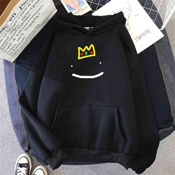 

ranboo x smiley face with crown hoodie anime dream smp merch hoodies women men long sleeve y2k crewneck sweatshirt streetwear, Black