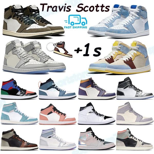 

travis scotts 1 1s mens basketball shoes hyper royal wolf gery sail turbo green rust shadow mid pink quartz men trainers women sneakers ni e