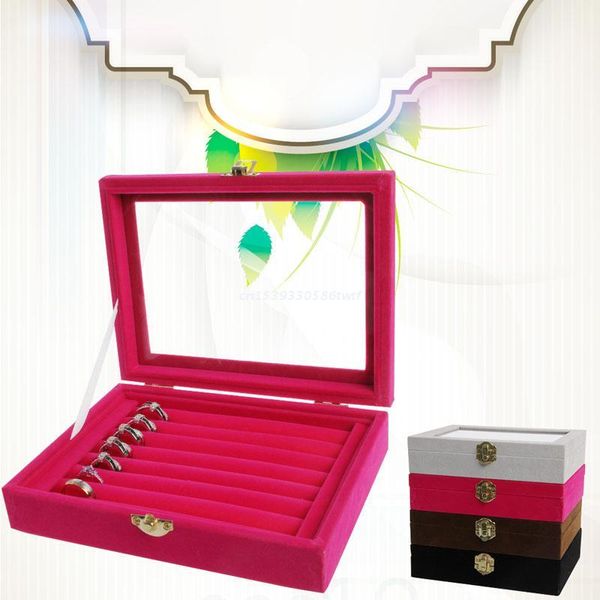 

jewelry pouches, bags velvet organizer cufflinks display holder earring ring box showcase tray dropship, Pink;blue
