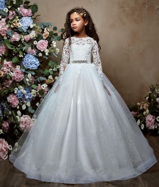 

girl's dresses beautiful flower girl appliqued lace long sleeves pageant gown first communion dress, Red;yellow