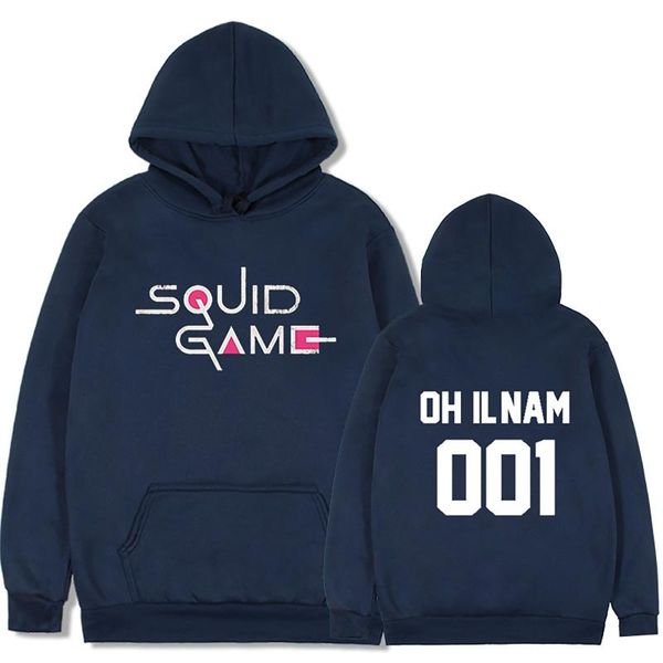 

men's hoodies & sweatshirts squid game men women pullover number 001 print long sleeve with pocket round six sweetshirts clothes, Black