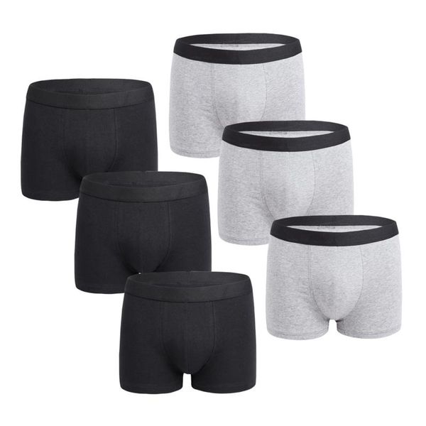 

underpants 6pcs/pack black gray men's flat boxer shorts soft solid color onderpants man comfortable 95% cotton underwear plus size, Black;white