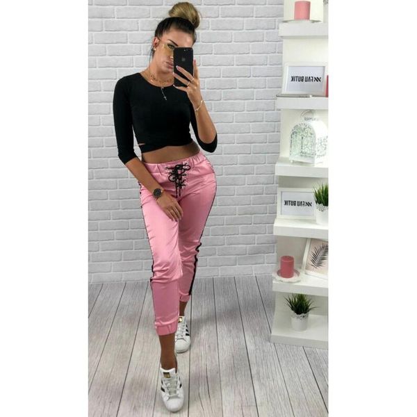 

women's pants & capris women long retro sportwear trousers side striped jogger glossy sweatpants /by, Black;white