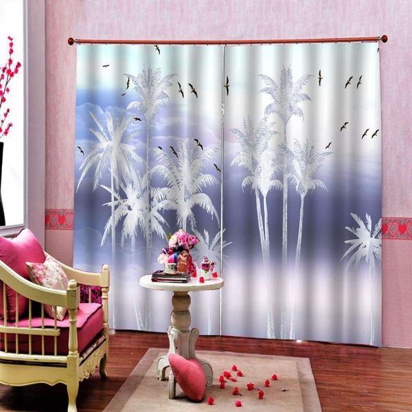 

blue background white forest trees seagull shower curtains creative fabric living room bedroom home drapes curtain &