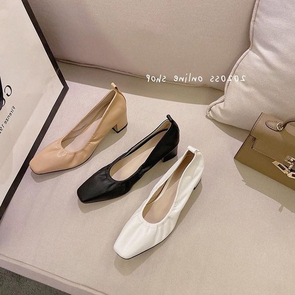 

dress shoes 2021 autumn thick heel square head shallow mouth four seasons women's leather large size semi-high heeled, Black