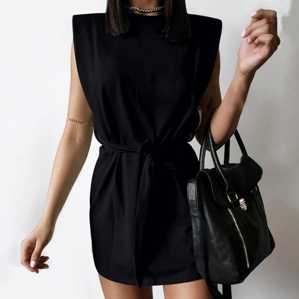 

casual dresses short sleeve dress black summer professional high waist gothic clothes breathable sleeveless party business suit, Black;gray