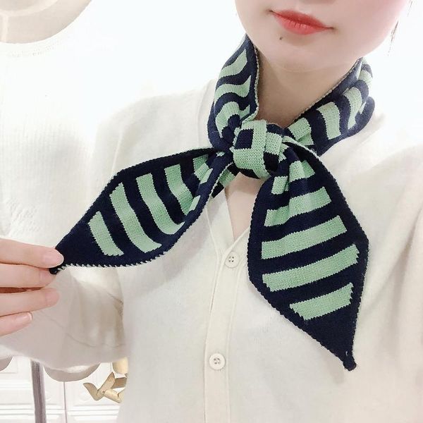 

scarves autumn fashion woman scarf all-match knit wool sharp corner stripe neckerchief headwear lady accessory a festive gift, Blue;gray