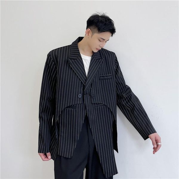 

men's suits & blazers asymmetry design splice men streetwear chic fashion show loose casual stripe suit jacket male coat blazer harajuk, White;black