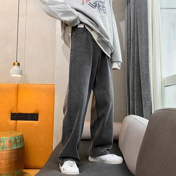 

men's jeans 2021 spring/autumn men basic retro straight trousers wide leg loose student 3 colour long boys demin pants, Blue