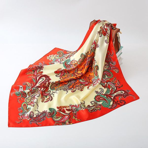 

scarves 2021 fashion women print silk satin head scarf female 90x90cm square shawl large hijab scarfs for ladies, Blue;gray