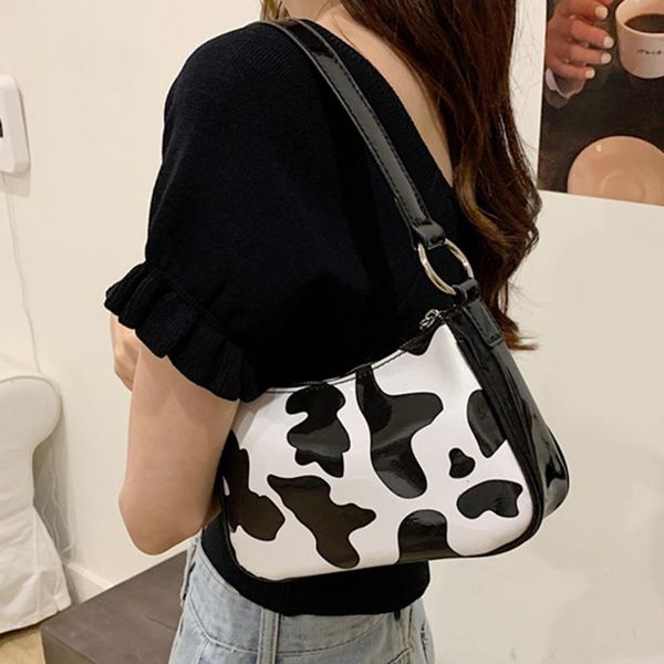 

vintage pu leather women baguette handbags fashion milk cow pattern ladies underarm shoulder bags girls cute purse bolso mujer