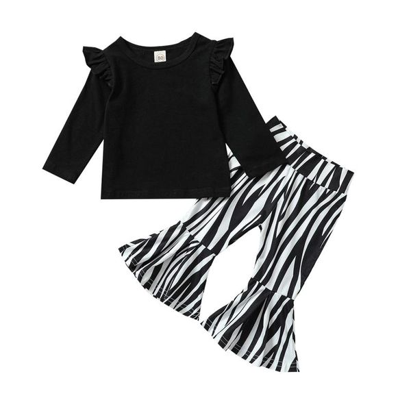 

clothing sets girls fashion children kids baby solid long sleeve t-shirts +zebra stripe pants casual clothes outfits, White