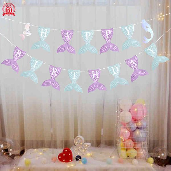 

special mermaid flag happy birthday party decoration