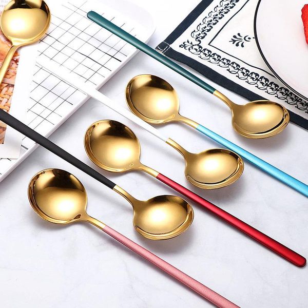 

spoons korean bibimbap soup spoon kitchen gadget big size stainless steel creative ice cream dessert long handle