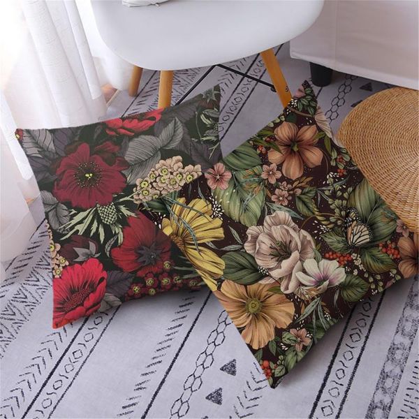 

nanacoba linen cushion cover plant leaves flower print pillows home decoration for living room sofa chair decor pillowcase cushion/decorativ