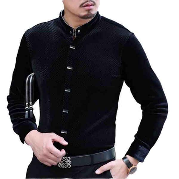 

autumn winter solid color velvet shirt men long sleeve casual button down collar shirts cotton luxury business ii50cs men's, White;black
