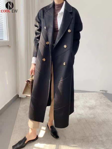 

women's wool & blends coat autumn and winter long, Black