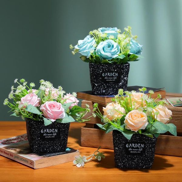 

decorative flowers & wreaths simulation rose flower cement potted ornaments home deskdecoration silk plant