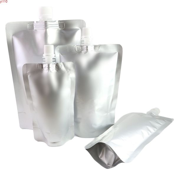 Eco Metallic Juice Packaging Bags Stand Up Alluminio Mylar Beccuccio Sacchetti 50pcs Conservazione del latte materno all'aperto con Funnelgoods