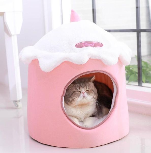 

pet cat nest cute ears waterproof non slip bed semi closed beds & furniture