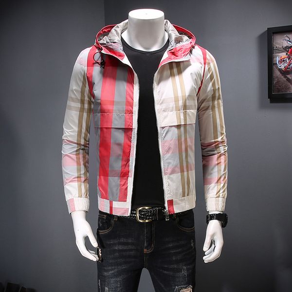 

the fine fleece hoodies 2021 spring men's check hooded jacket fashion korean youth, Black