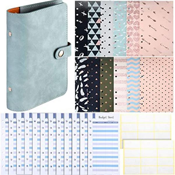 

leather notebook binder 6 ring sets,12 budget envelope systems,12 expense and 24 bill plan labels gift wrap