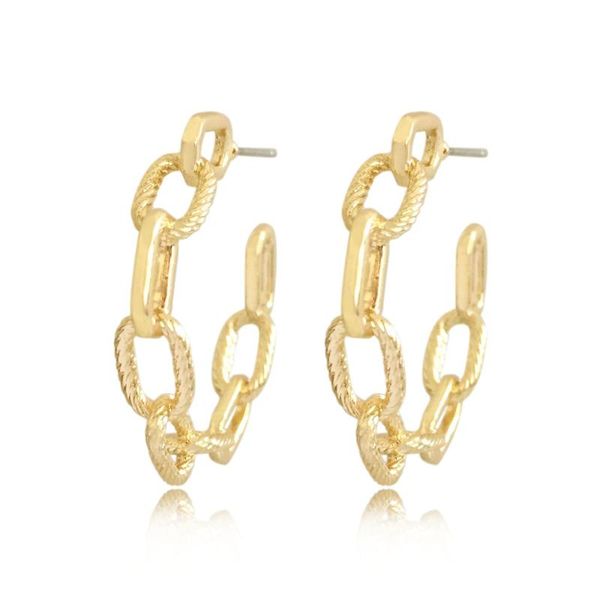 

hoop & huggie design korean style gold color linked chain shape earrings 2 type for women vintage party fashion, Golden;silver