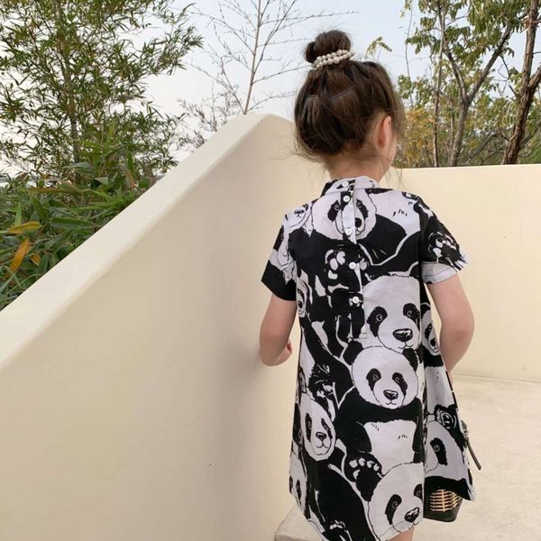 

girl's cheongsam baby girl's dress chinese wind panda graffiti skirt, Black;gray