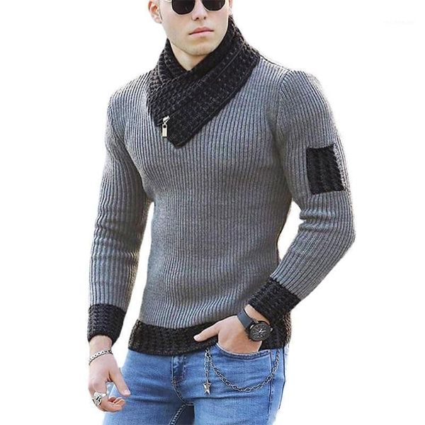 

men's sweaters 2021 long sleeve scarf collar color block sweater autumn and winter casual slim knit pullover harajuku, White;black