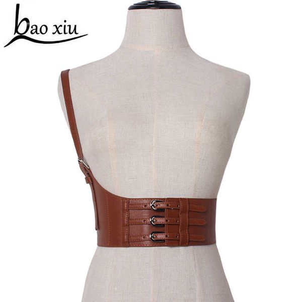 2019 mulheres largas de couro elástico cinturão ocasional cintas de ombro decoração cintura cinto menina vestido suspensórios q0624