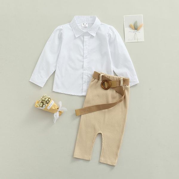 

clothing sets 1-6y toddler kids baby girl long sleeve white blouse ridded cotton skirt belt 3pcs outfits fashion children clothes set