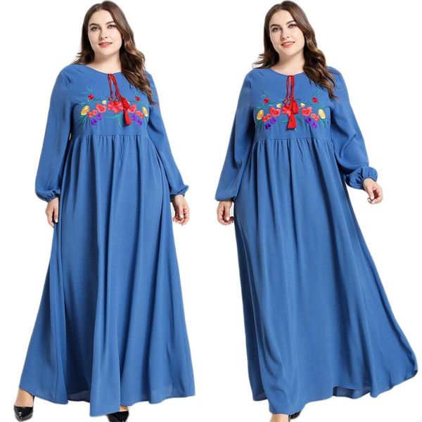 

flower embroidery gown abaya muslim women ethnic long dress plus size arab turkish dubai kaftan autumn maxi robe fashion clothing, Red