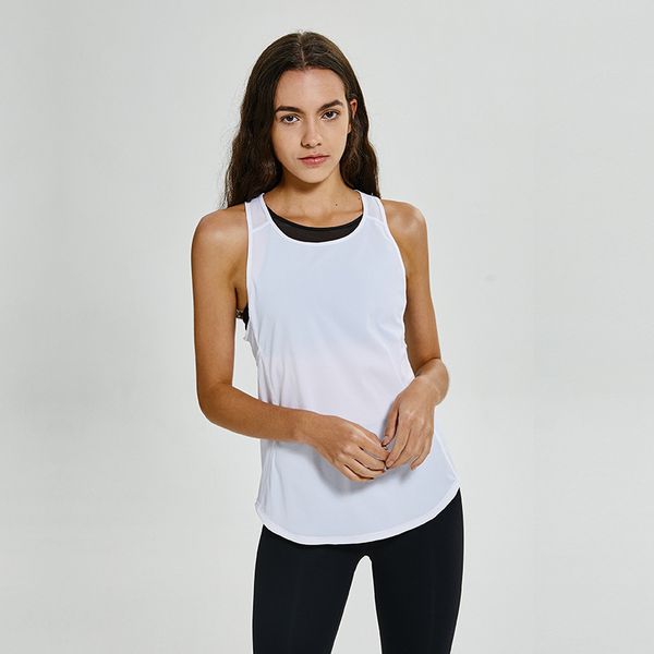 

wholesale yoga vest t-shirt lu-59 solid colors women fashion outdoor yoga tanks sports running gym clothes-77, White;black