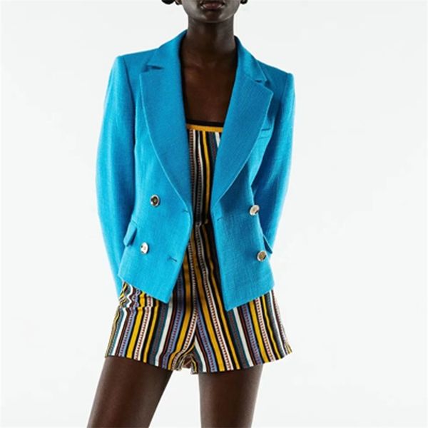 

women summer solid short casual blazers coats za long sleeve double breasted female elegant street veins blazer outerwear 210513, White;black