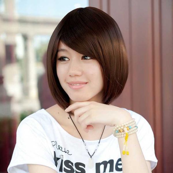 

low price female bobo head oblique bangs short hair wig, Black