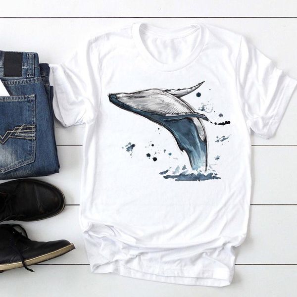 

women's t-shirt women short sleeve ocean animal cute fashion cartoon summer lady print tee graphic t female tshirts clothes, White