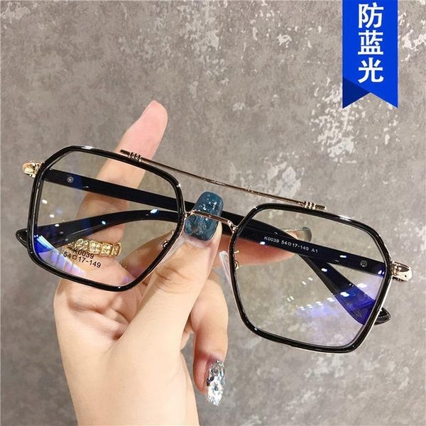 

fashion sunglasses frames blue light proof double beam large frame flat lens mesh red glasses eyeglass stainless steel, Black
