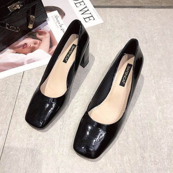 

sandals high-heeled leather loafers zapatos-demuje pumps with shallow mouth and thick heel; brand office ladies shoes 2021 m8it, Black