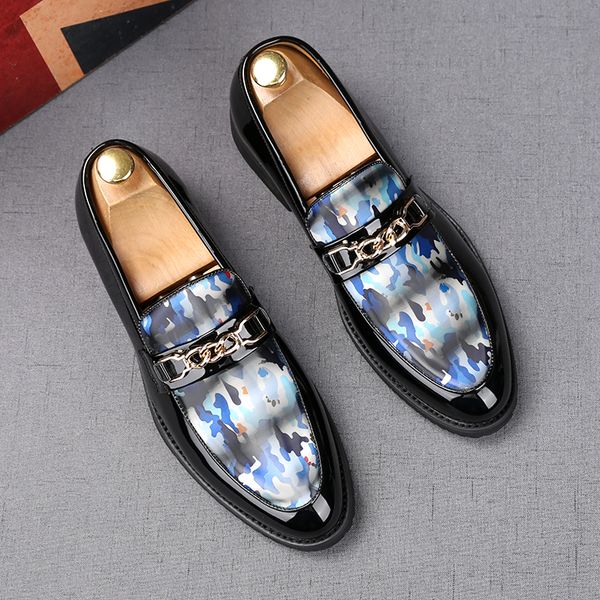 Lüks Stil Metal Zincir erkek İş Balo Ayakkabı Düğün Sivri Burun Erkekler Flats Loafer'lar Ayakkabı EUR SIZ: 38-43