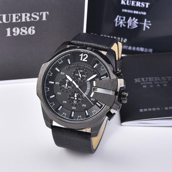 

wristwatches kuerst big dial personality sport watch men waterproof quartz wristwatch fashion watches chronograph, Slivery;brown