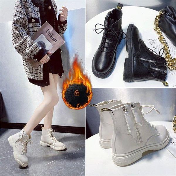 

boots 2021 round toe women's autumn female shoes flat heel luxury designer ladies rubber low rock mid-calf white mid calf, Black