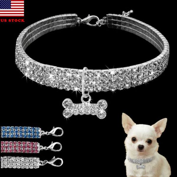 

bling rhinestone puppy cat collars adjustable leather bowknot kitten collar for small medium dogs cats chihuahua pug yorkshire dog & leashes