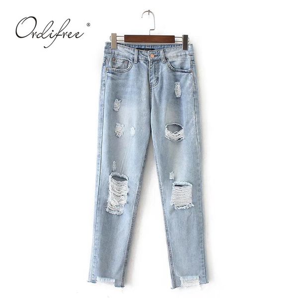 

arrival summer women denim pants light blue casual streetwear ripped skinny jeans 210415