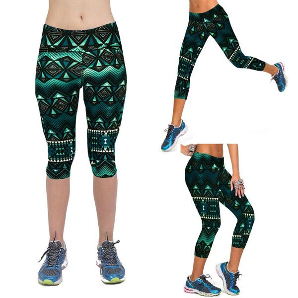 

yoga outfits women print high-waist hip stretch running fitness pants seven-minute estampado de cintura alta estiramiento, White;red