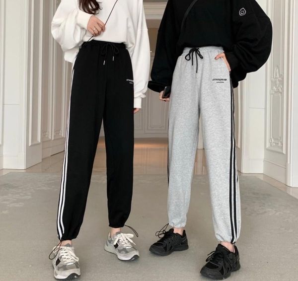 

women's pants & capris real s cotton spring and autumn sports female harem drawstring, Black;white