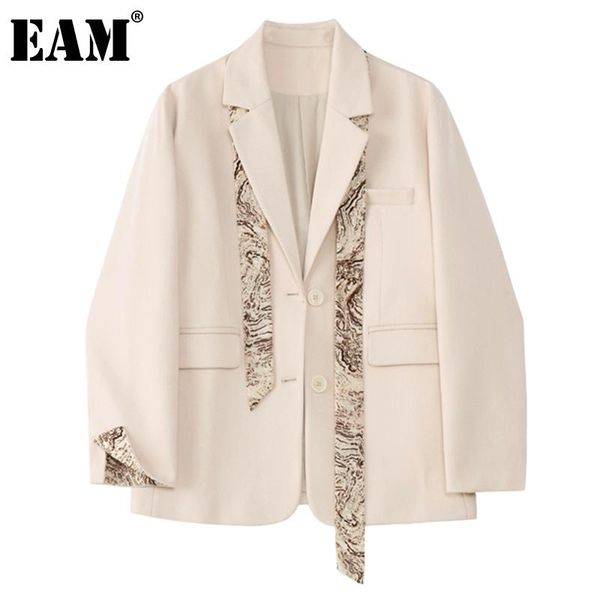

[eam] women big size thick pattern blazer lapel long sleeve loose fit jacket fashion tide spring autumn 2021 1dd0811 women's suits & bl, White;black
