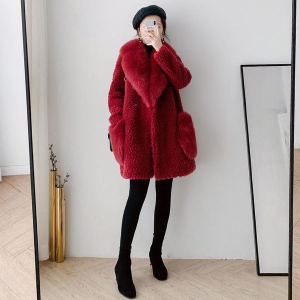 

women's fur & faux 100% genuine wool coat real collar female jacket korean simple warm coats and jakcets women casacos feminino zjt653, Black