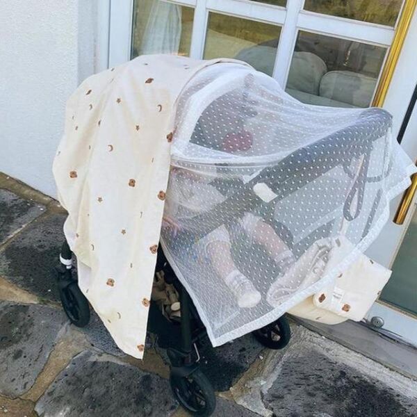 

stroller parts & accessories kids breathable mosquito net bear embroidery pattern infants protection mesh